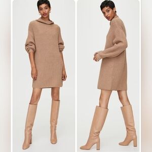Aritzia Wilfred Merino Wool Blend Mock neck Sweater Dress In Tan Size S